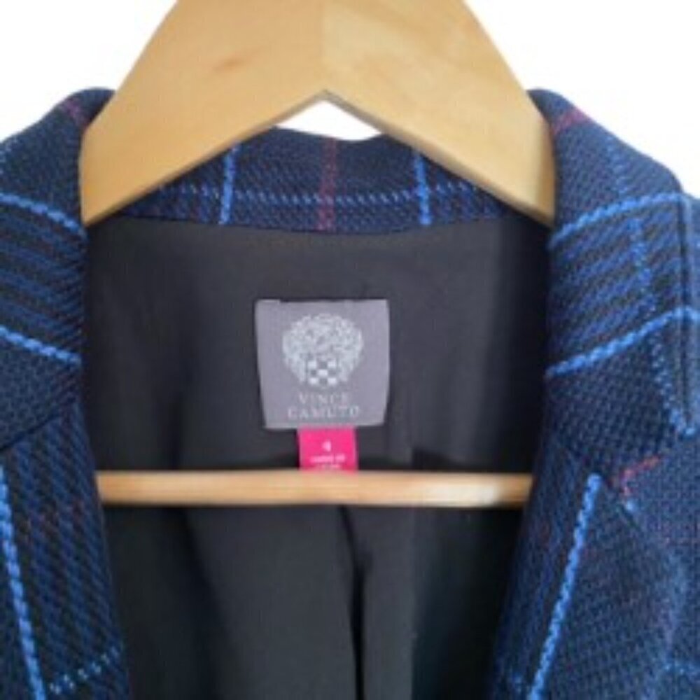 Vince Camuto Navy Plaid Blazer Jacket 4 - Picture 3 of 5